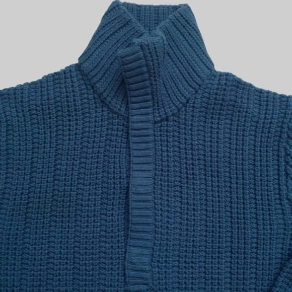BANANA REPUBLIC Heritage Men's Quarter Button Pullover Mock Neck Sweater Blue